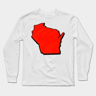 Bright Red Wisconsin Outline Long Sleeve T-Shirt